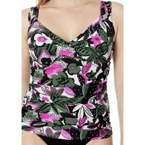 NWT Anne Cole Pink Black Green 36b.  34c. Underwire Twist Tankini Swim Top